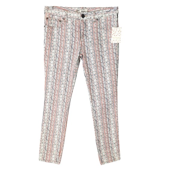 Free People Denim - Free People Pants 27 Rotary Geo Striped Ankle Skinny Retro Mod Boho Cottage Core